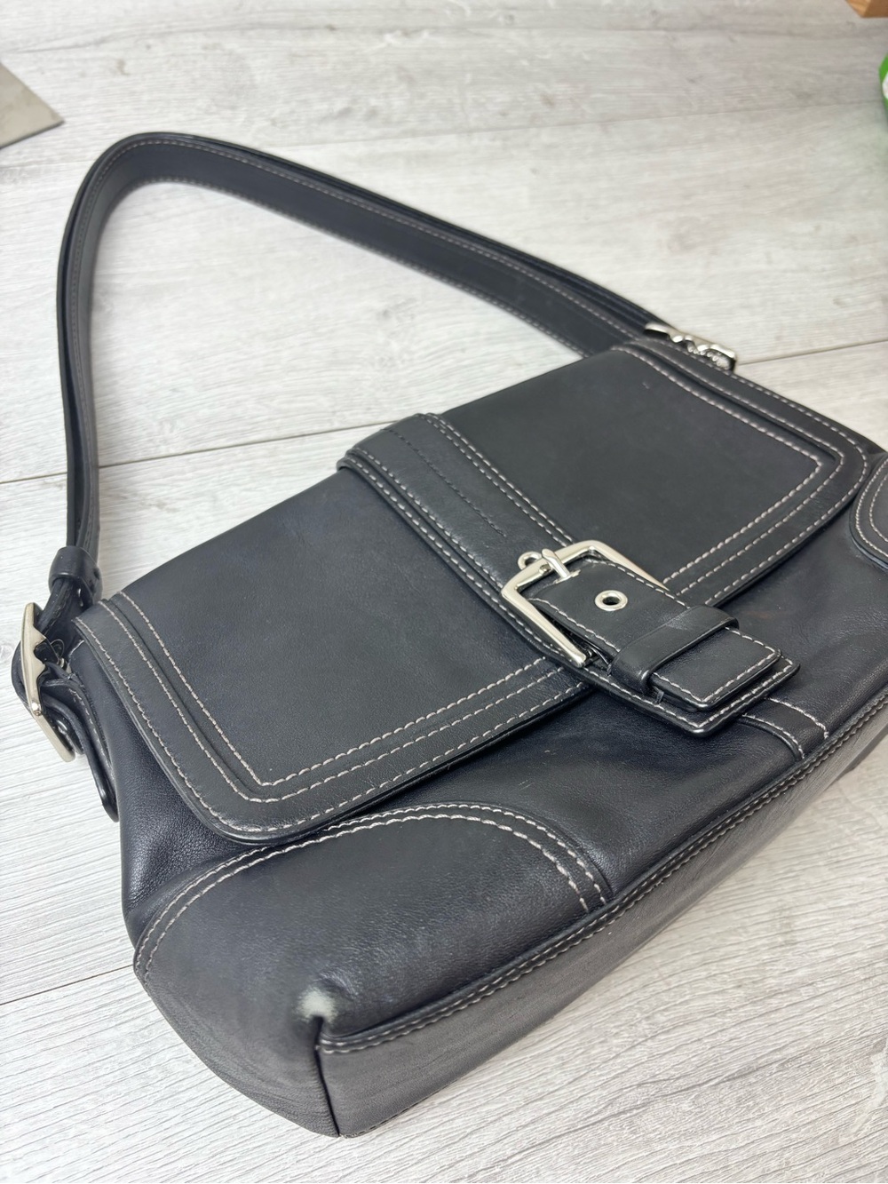 Coach Hampton Black Leather Buckle Flap Shoulder Bag Contrast Stitch Purse - Picture 6 of 14